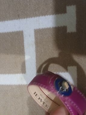 Coach Magenta Leather Key Ring with Blue Enamel Accent